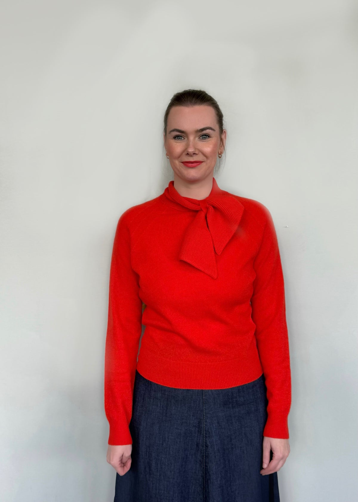 Kaschmirpullover mit Schluppe &#39;Rot&#39;