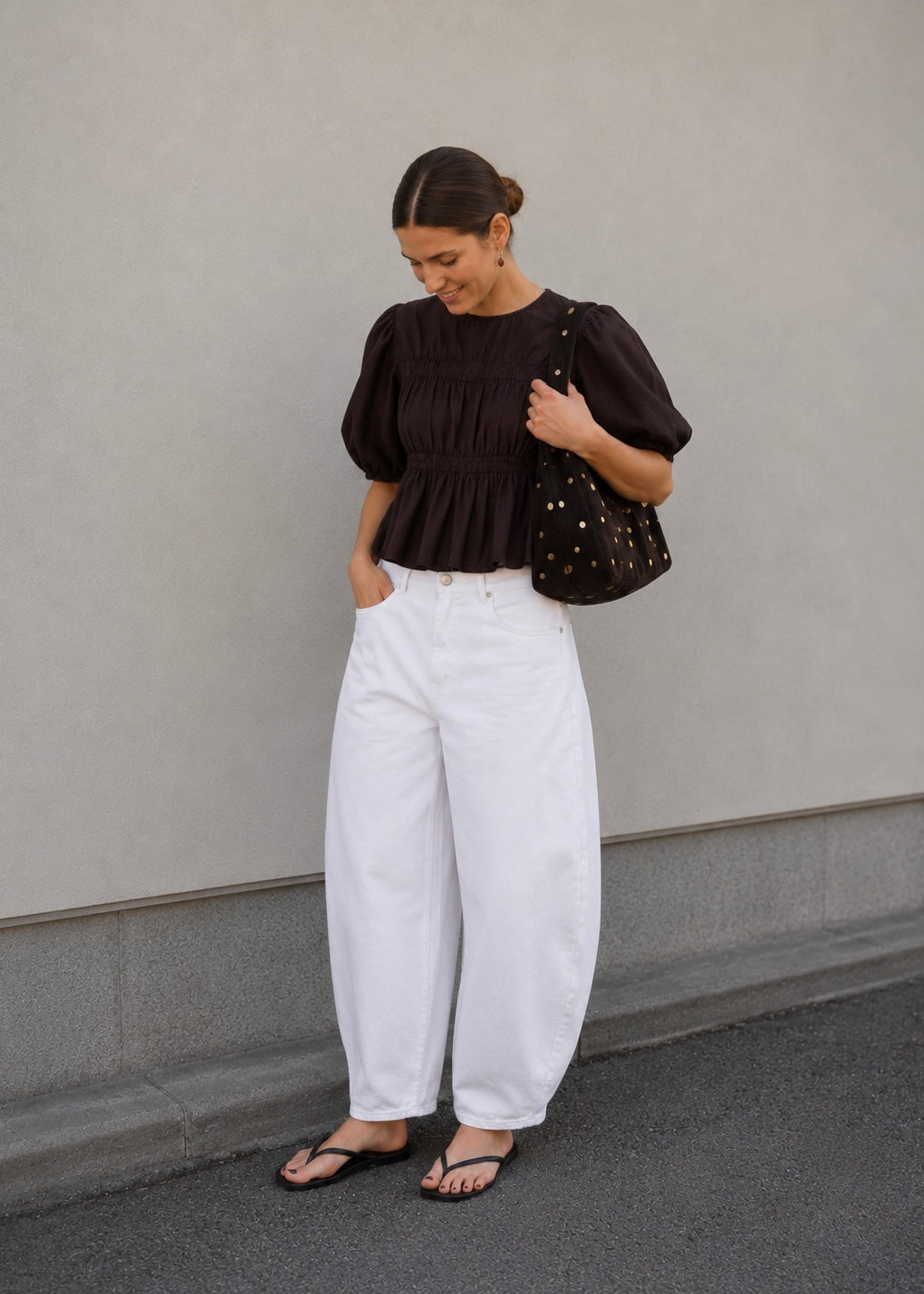 Bluse mit Ballonärmeln 'Braun'