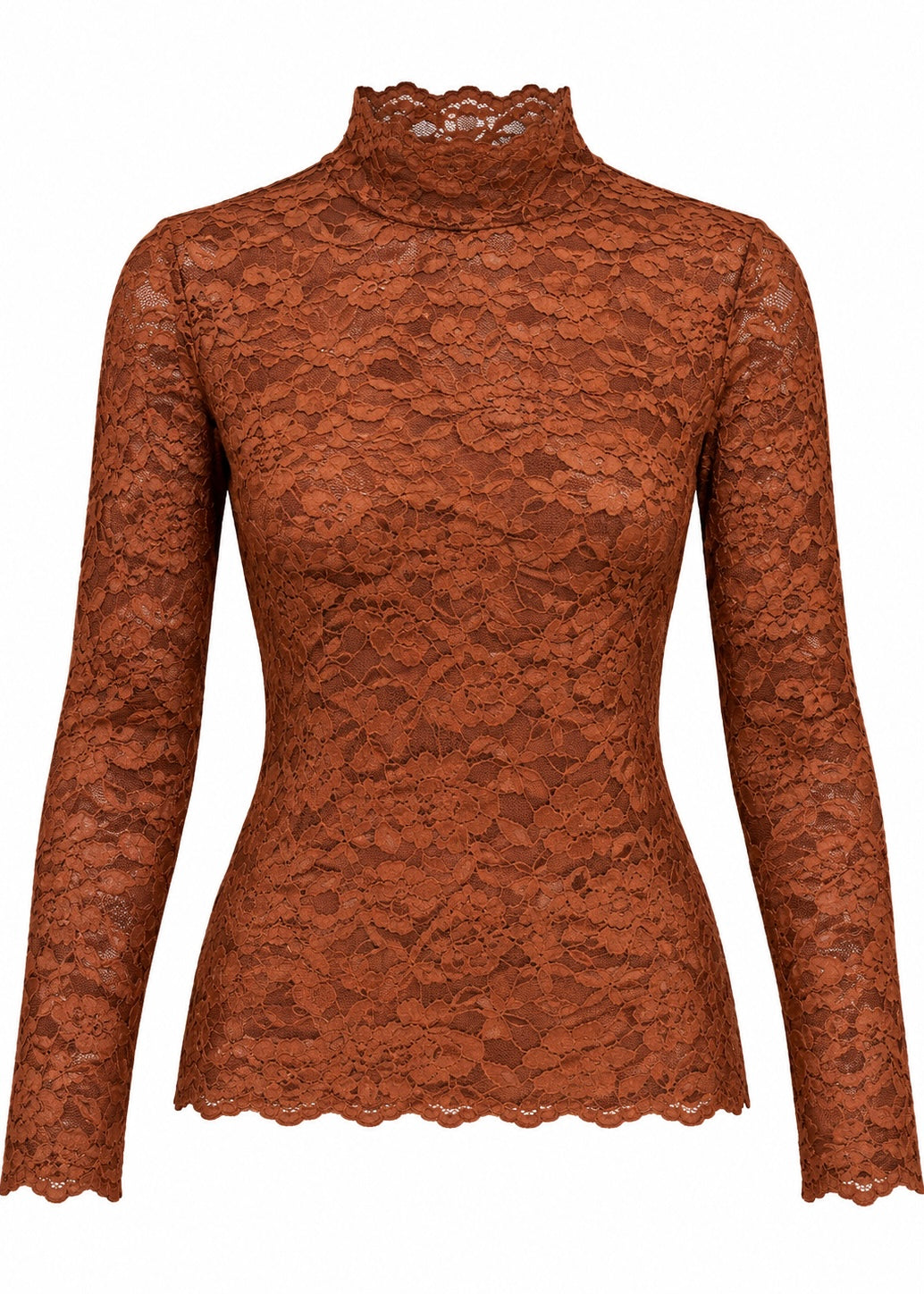 Rollkragenshirt aus Spitze 'Zimt'