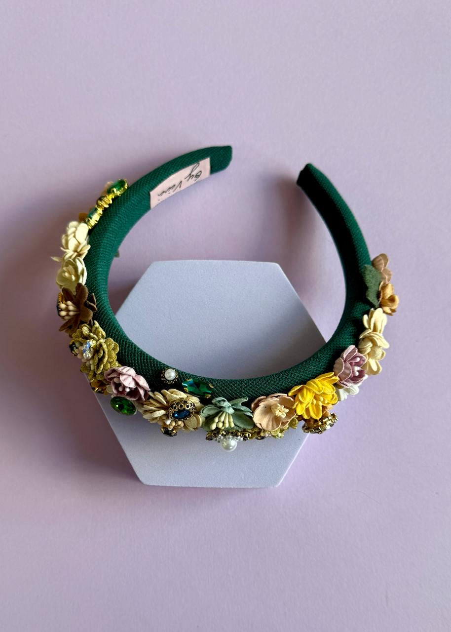 Haarreif mit Blumen &#39;Grün&#39;