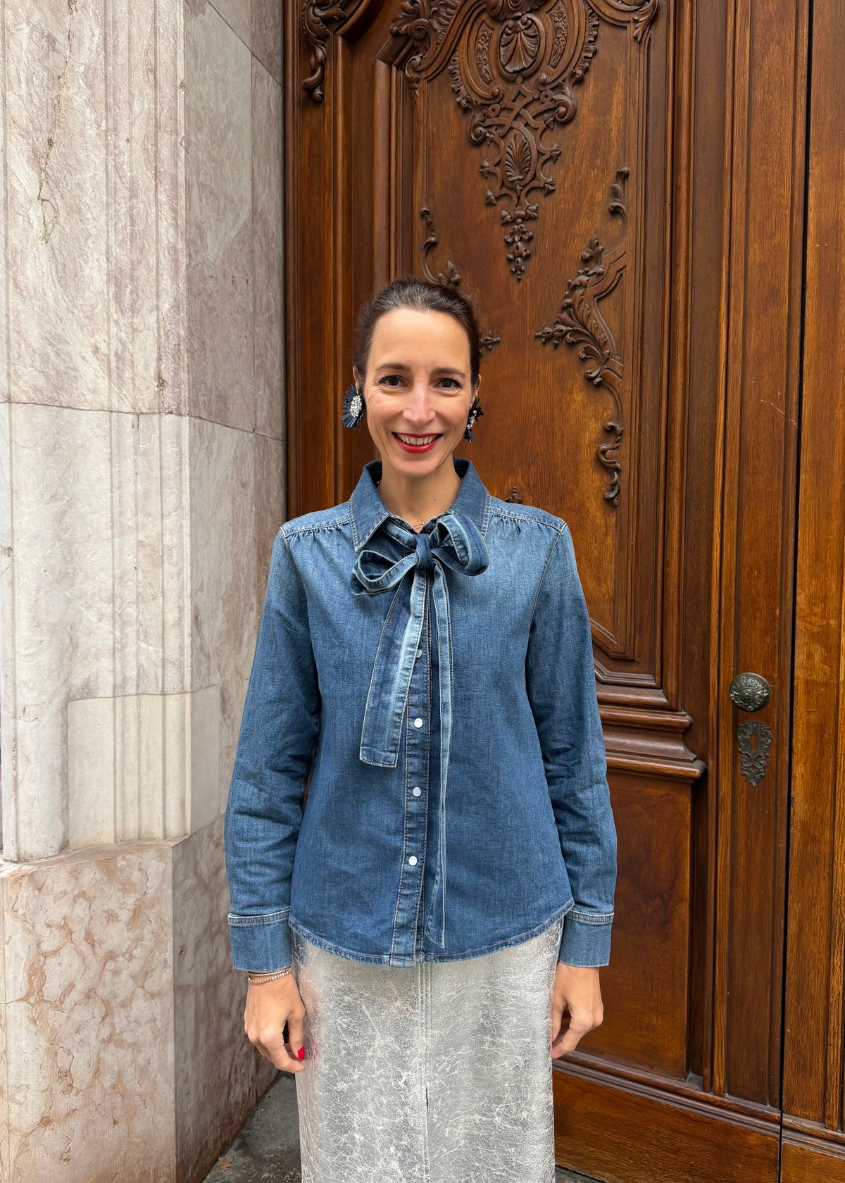 Jeansbluse mit Schluppe