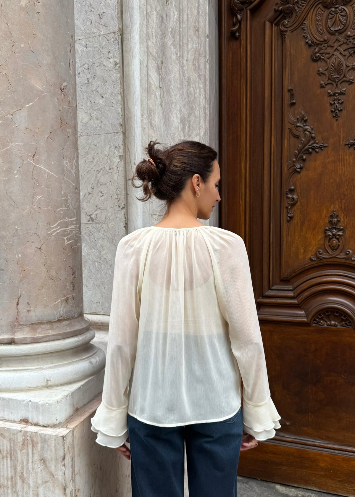 Chiffon Bluse mit Volant &#39;Vanille&#39;