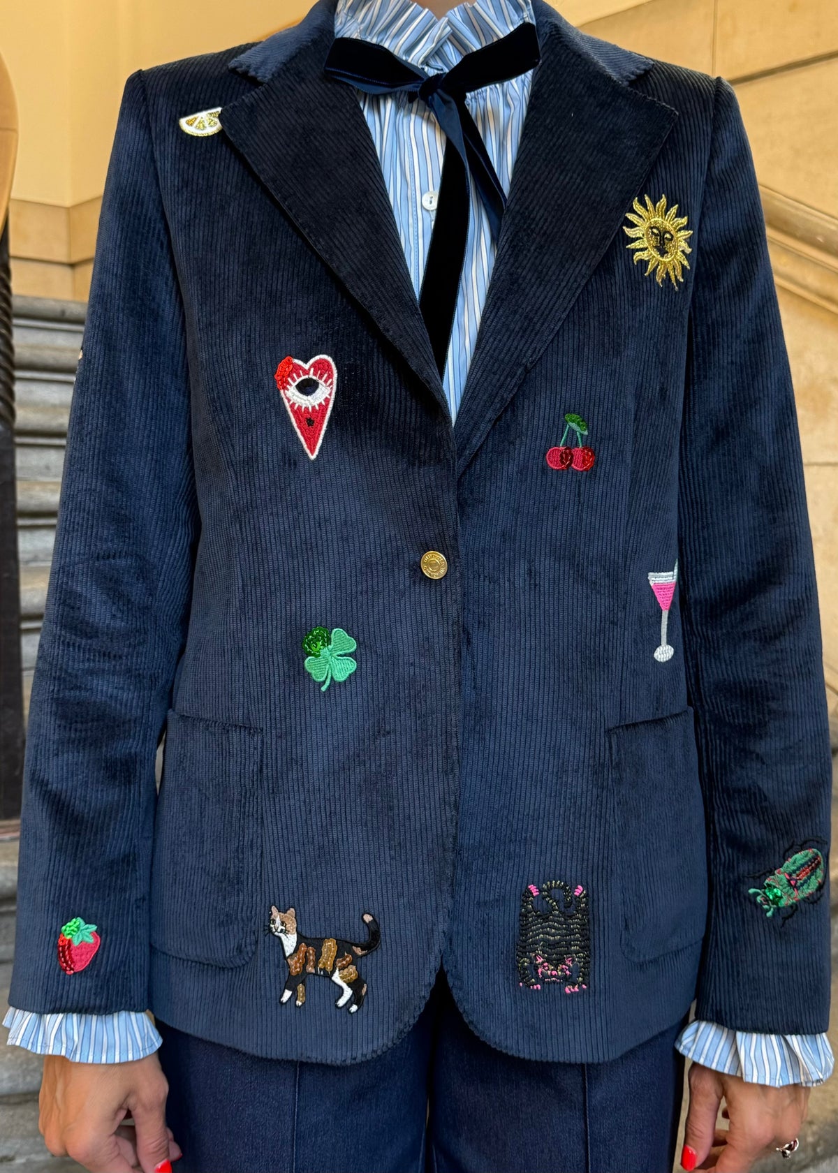 Cord-Blazer &#39;Navy&#39; bestickt