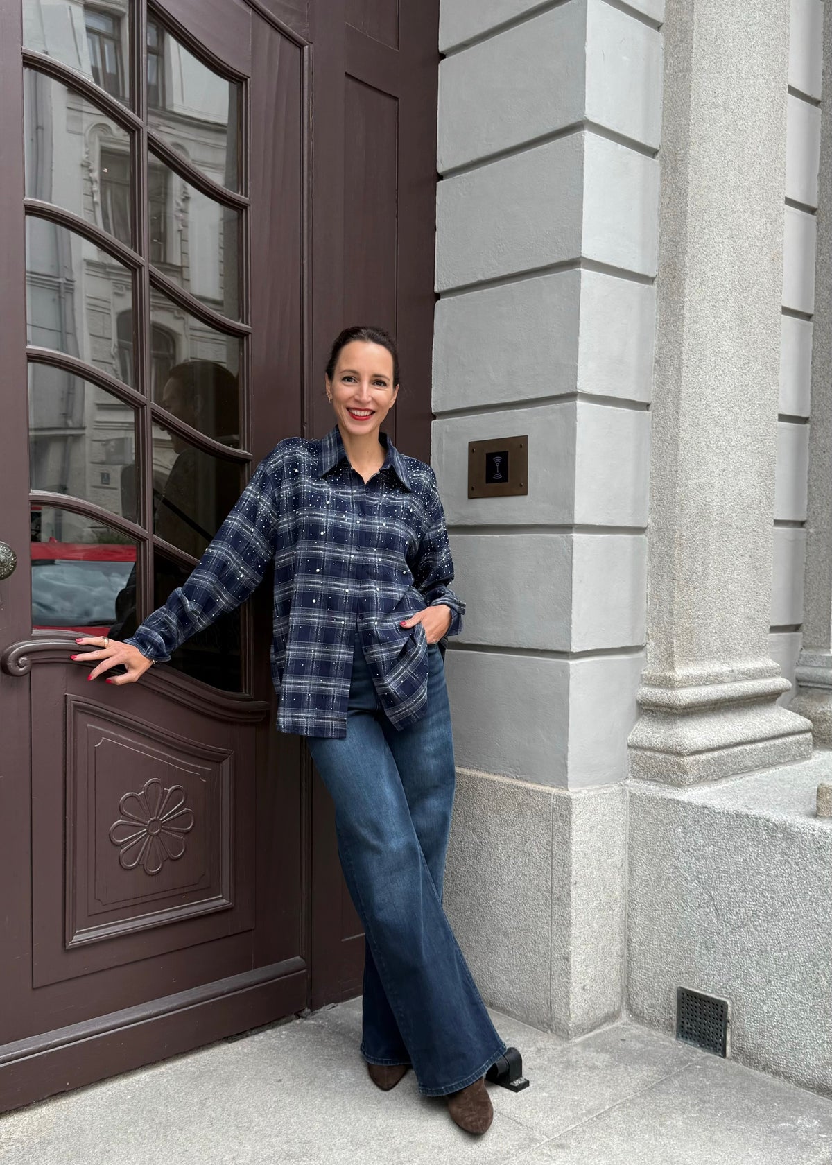 Flanellhemd mit Strass &#39;Blau&#39;