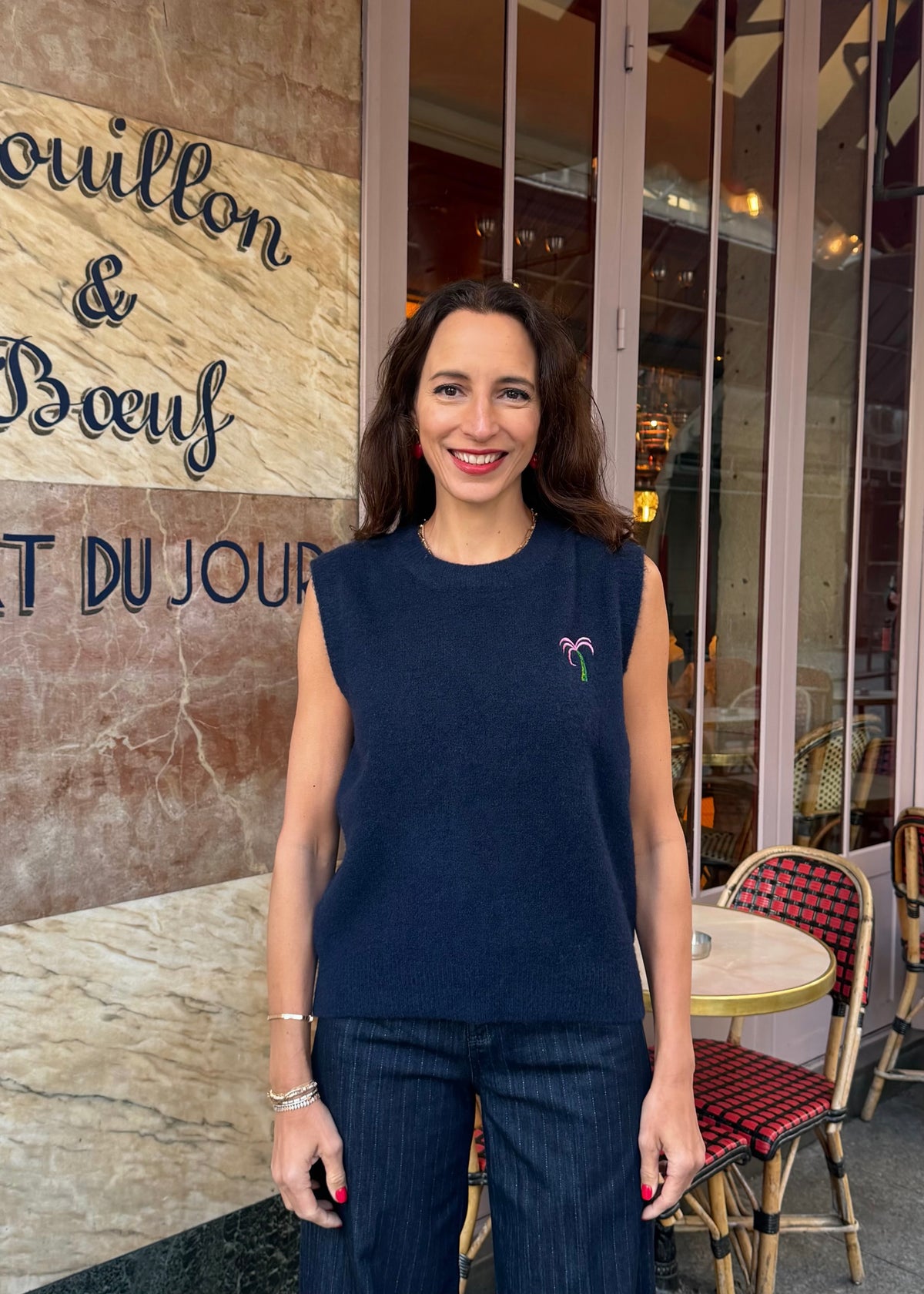 Pullunder mit Palmen-Stickerei 'Navy'