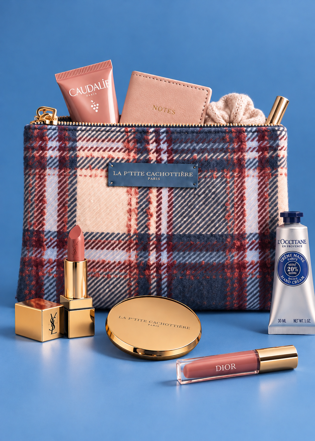 Kosmetik Clutch 'Karo-Blau'