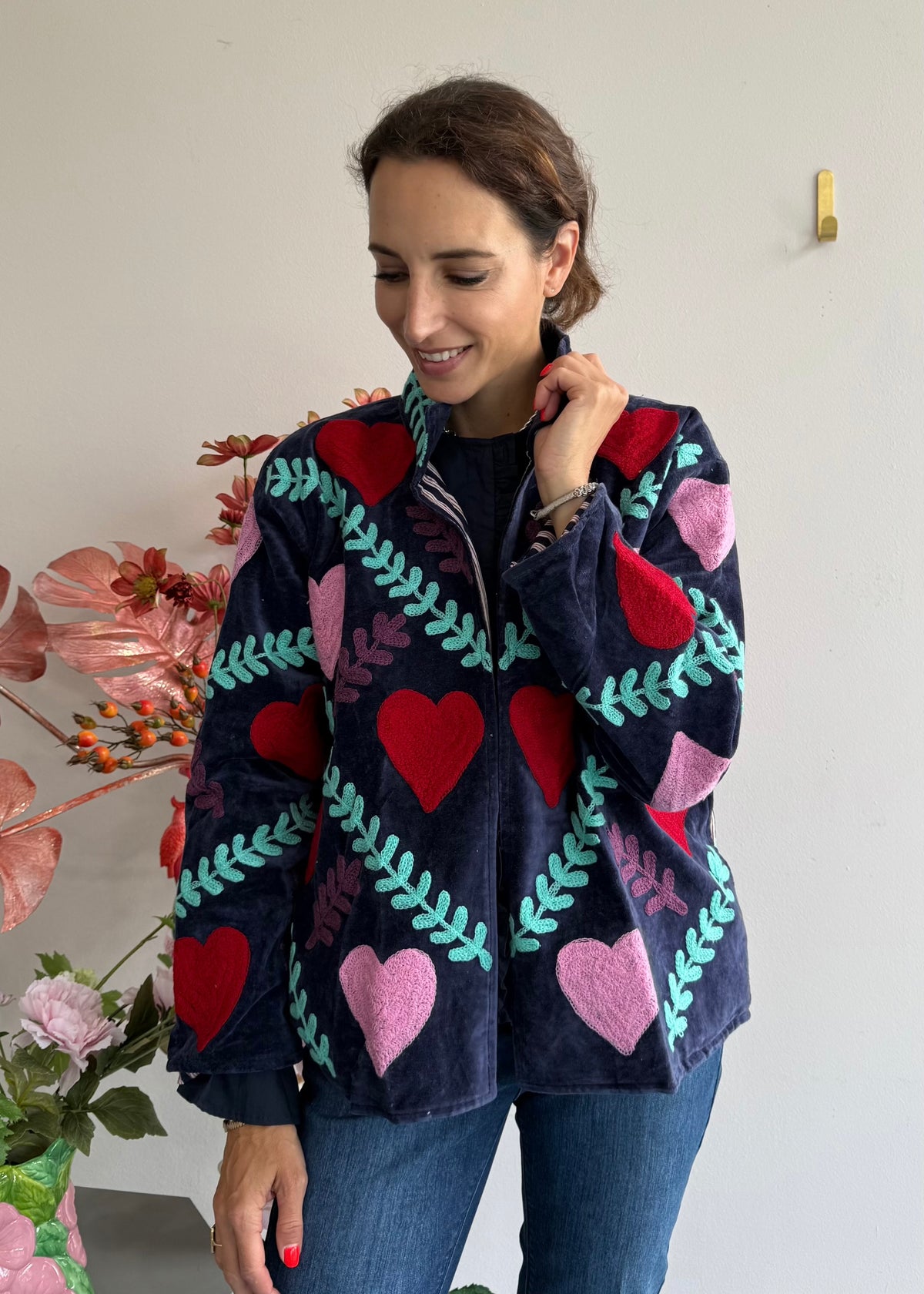 Bohojacke aus Samt &#39;Navy&#39;