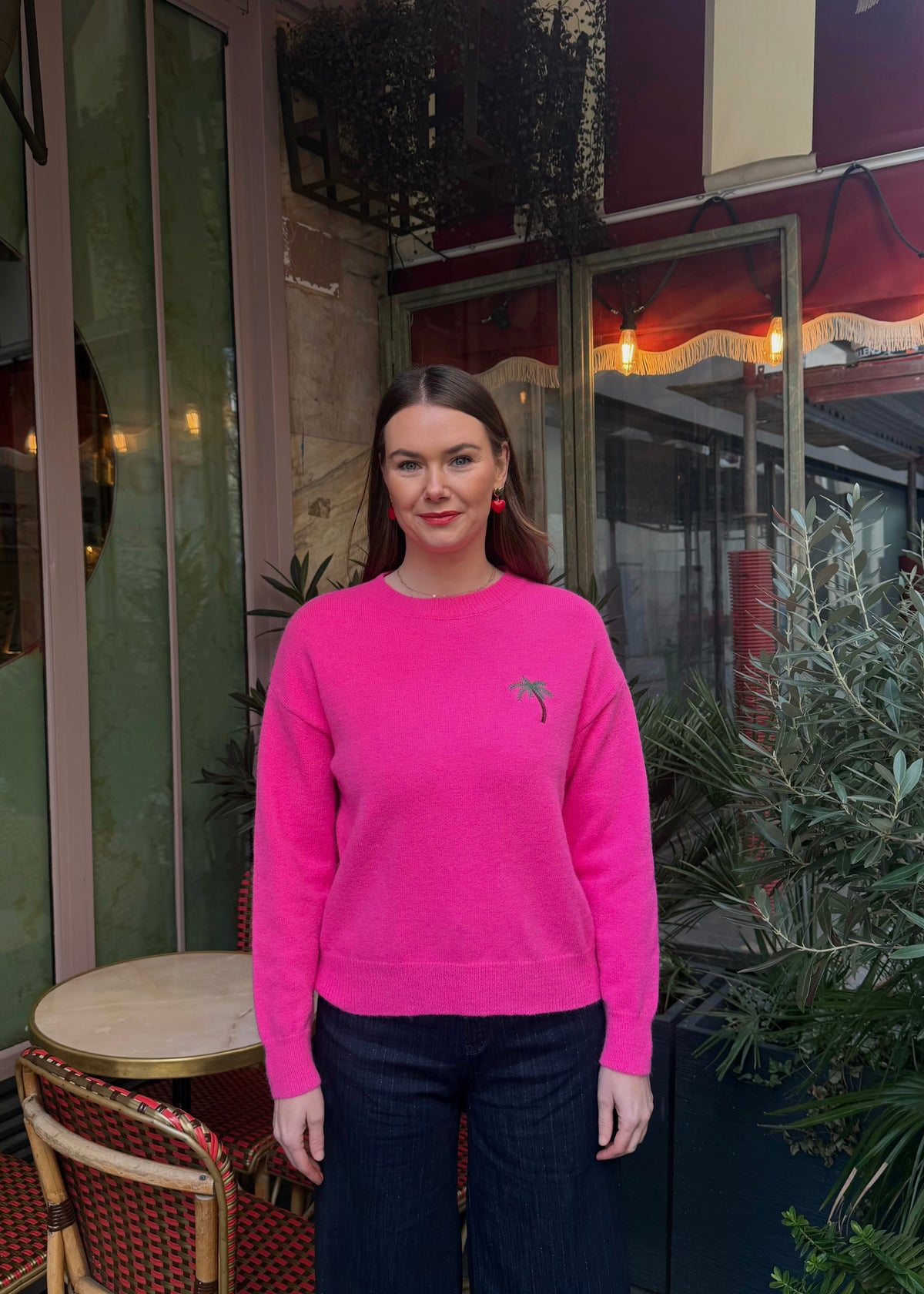 Pullover mit Palmen-Stickerei 'Pink'
