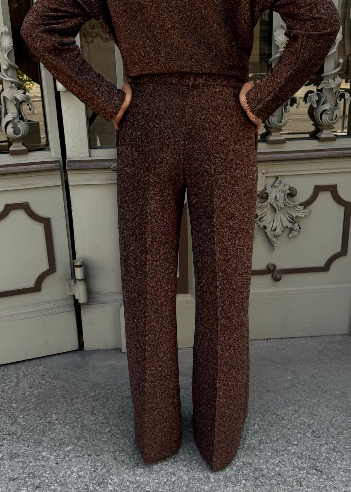 Bundfalten Hose mit Lurex &#39;Braun&#39;
