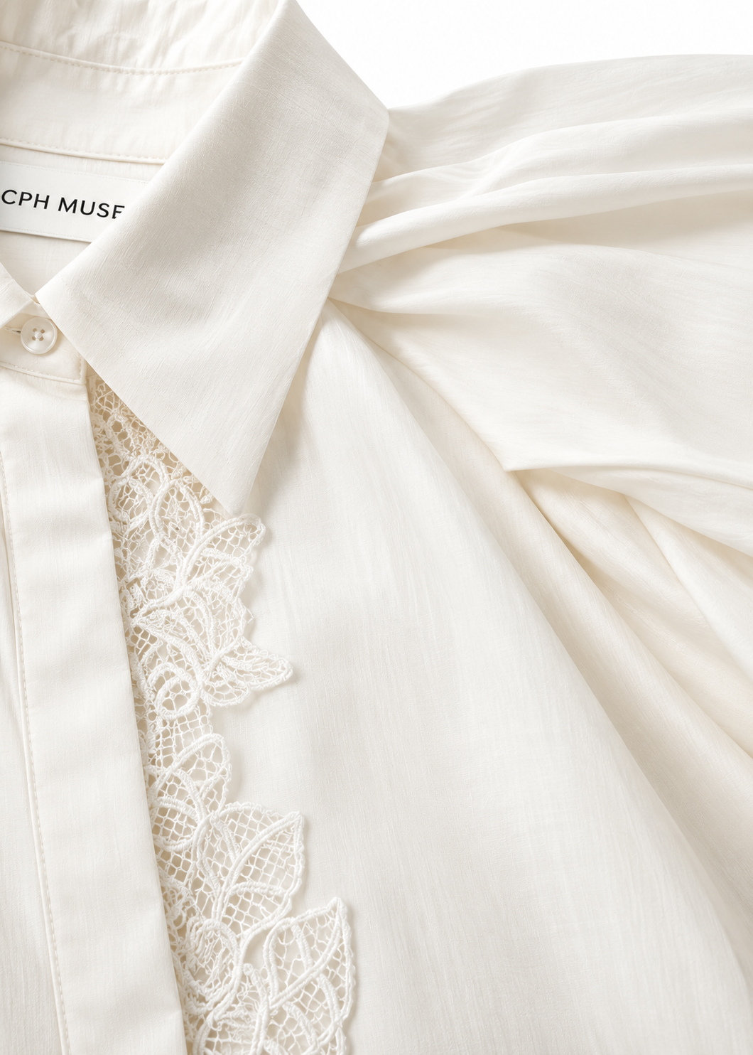 Hemdbluse mit Spitze 'Creme'