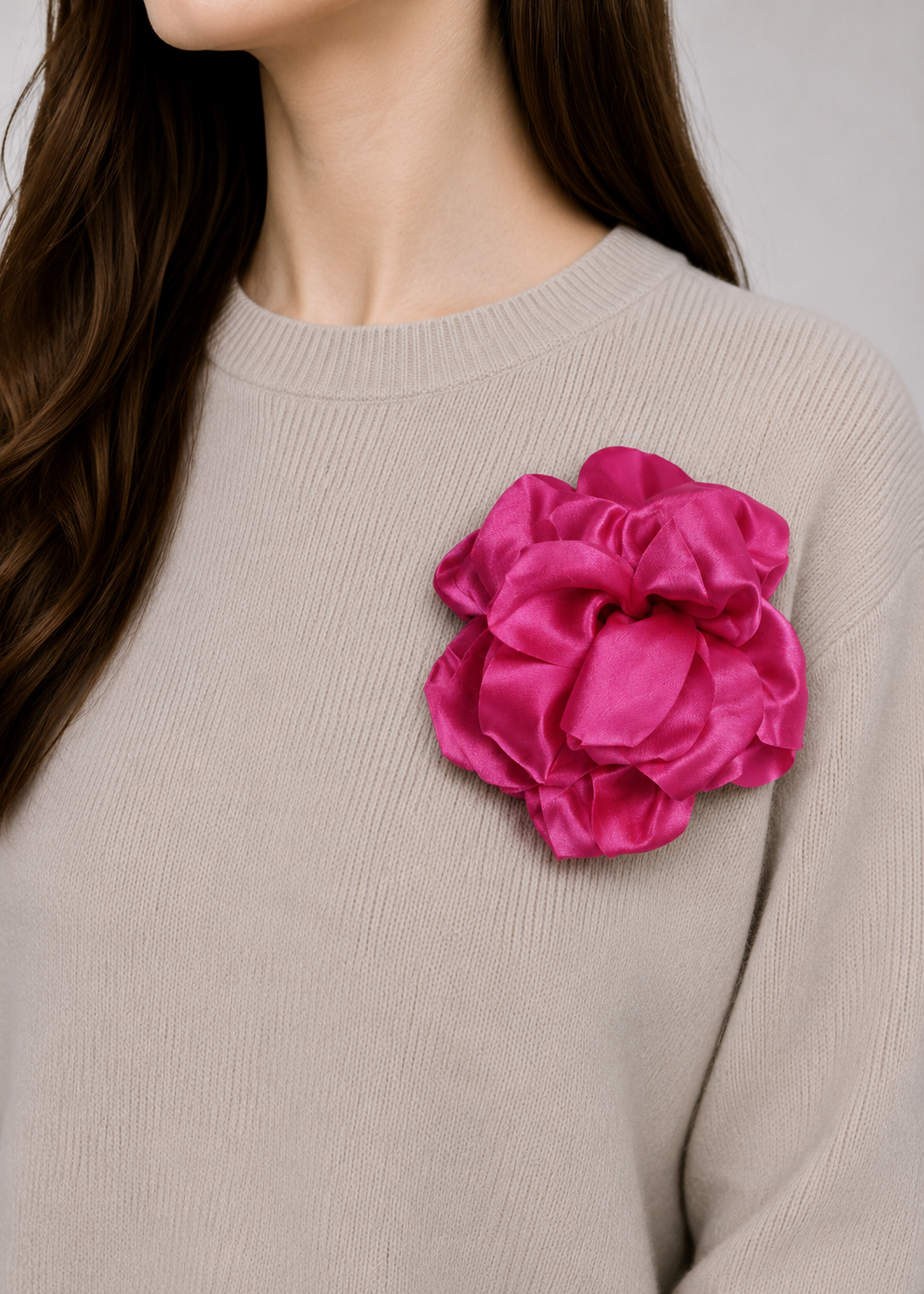 XL-Brosche Satin-Blüte 'Pink'