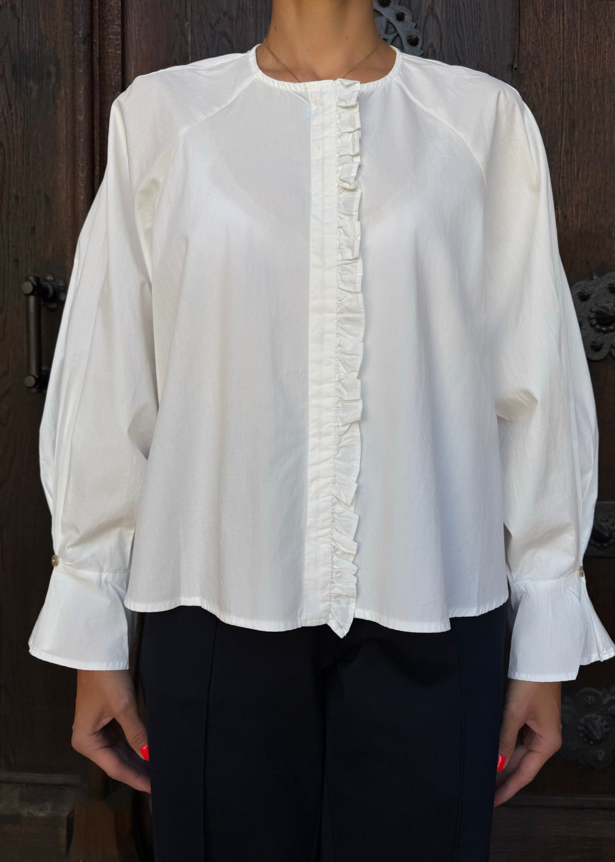 Bluse mit Volant &#39;Offwhite&#39;