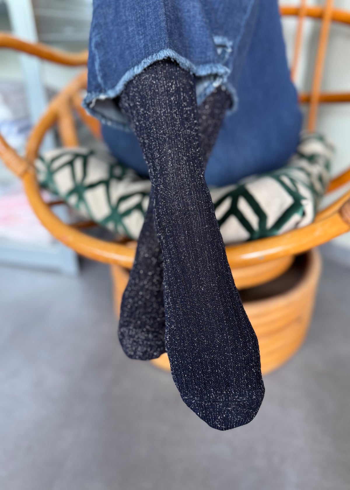 Socken mit Lurex &#39;Navy&#39;