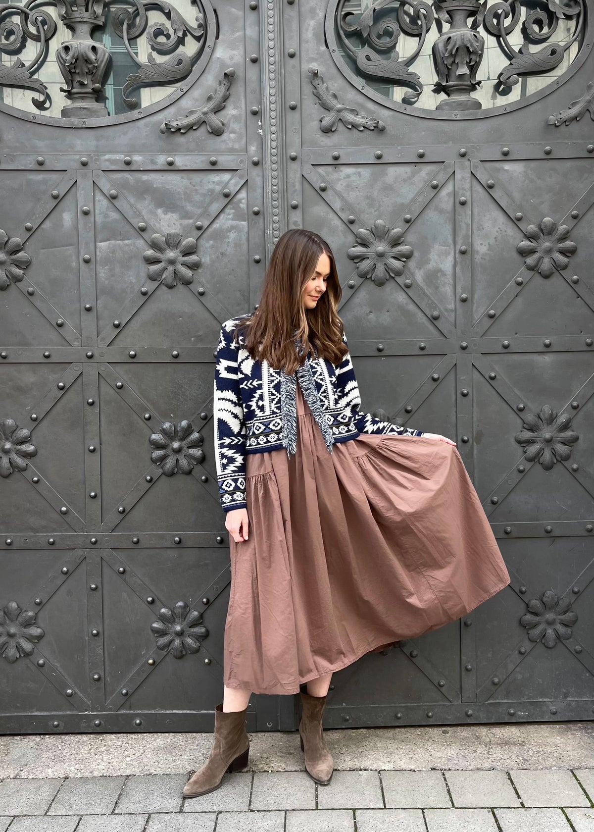 Jacquard-Strickjacke mit Fransen