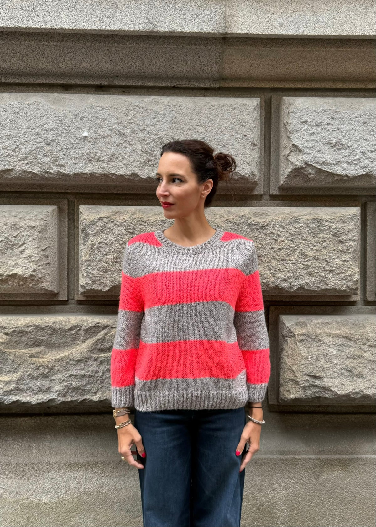 Strickpullover &#39;Neonpink-Beige&#39;