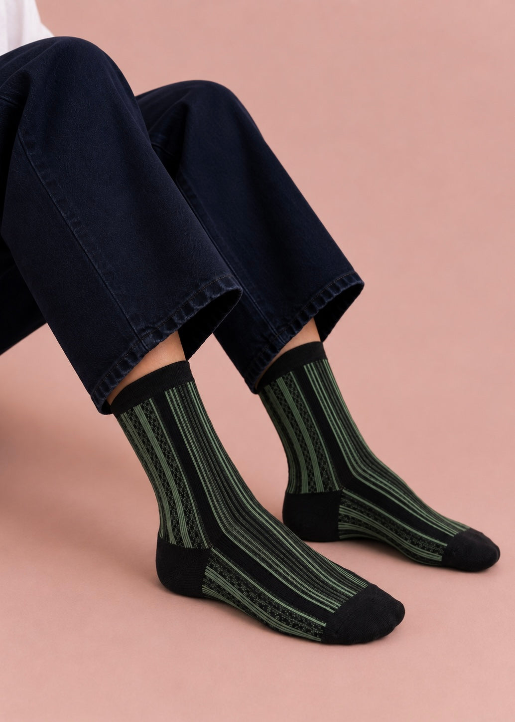 Socken mit Lurex 'Khaki-Matcha'
