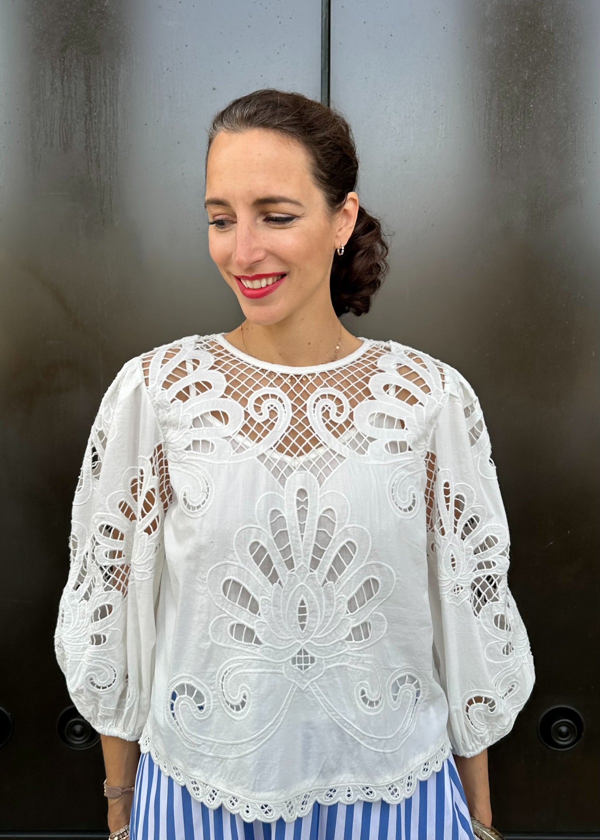 Bluse mit Sangallo Spitze &#39;Weiß&#39;