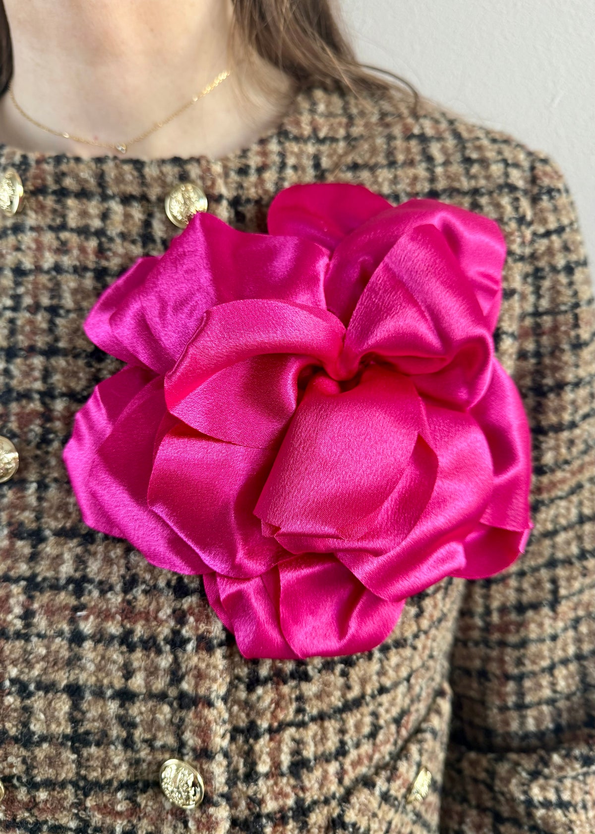 XL-Brosche Satin-Blüte 'Pink'