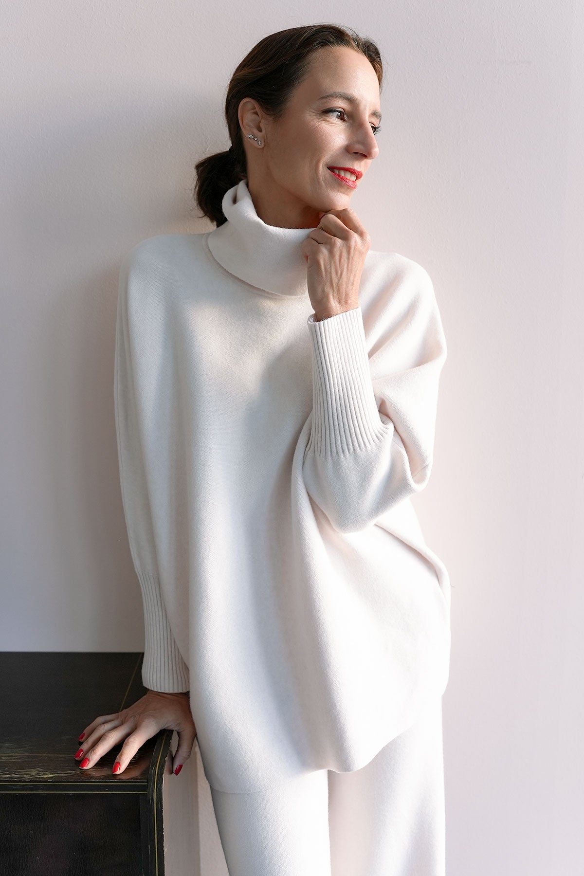 Oversize Pullover aus Viskose-Knit Wollweiß