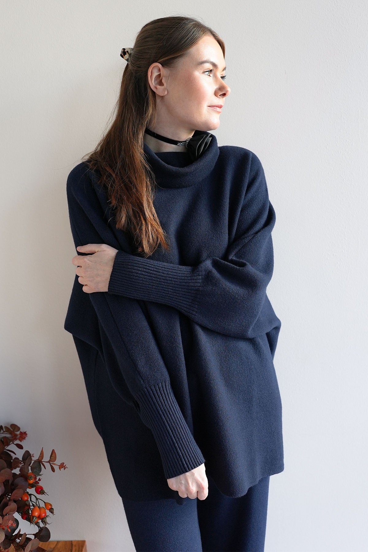 Oversize Pullover aus Viskose-Knit Navy
