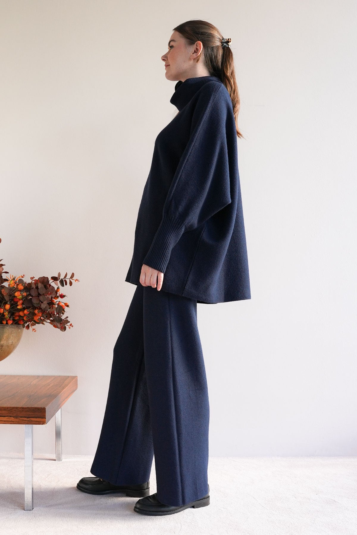 Oversize Pullover aus Viskose-Knit Navy
