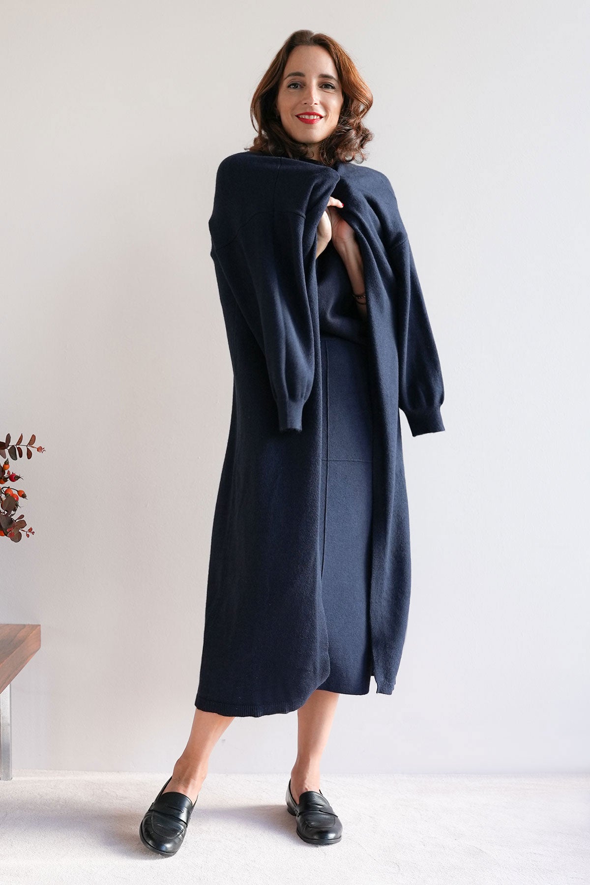 Strickmantel aus Viskose-Knit Navy