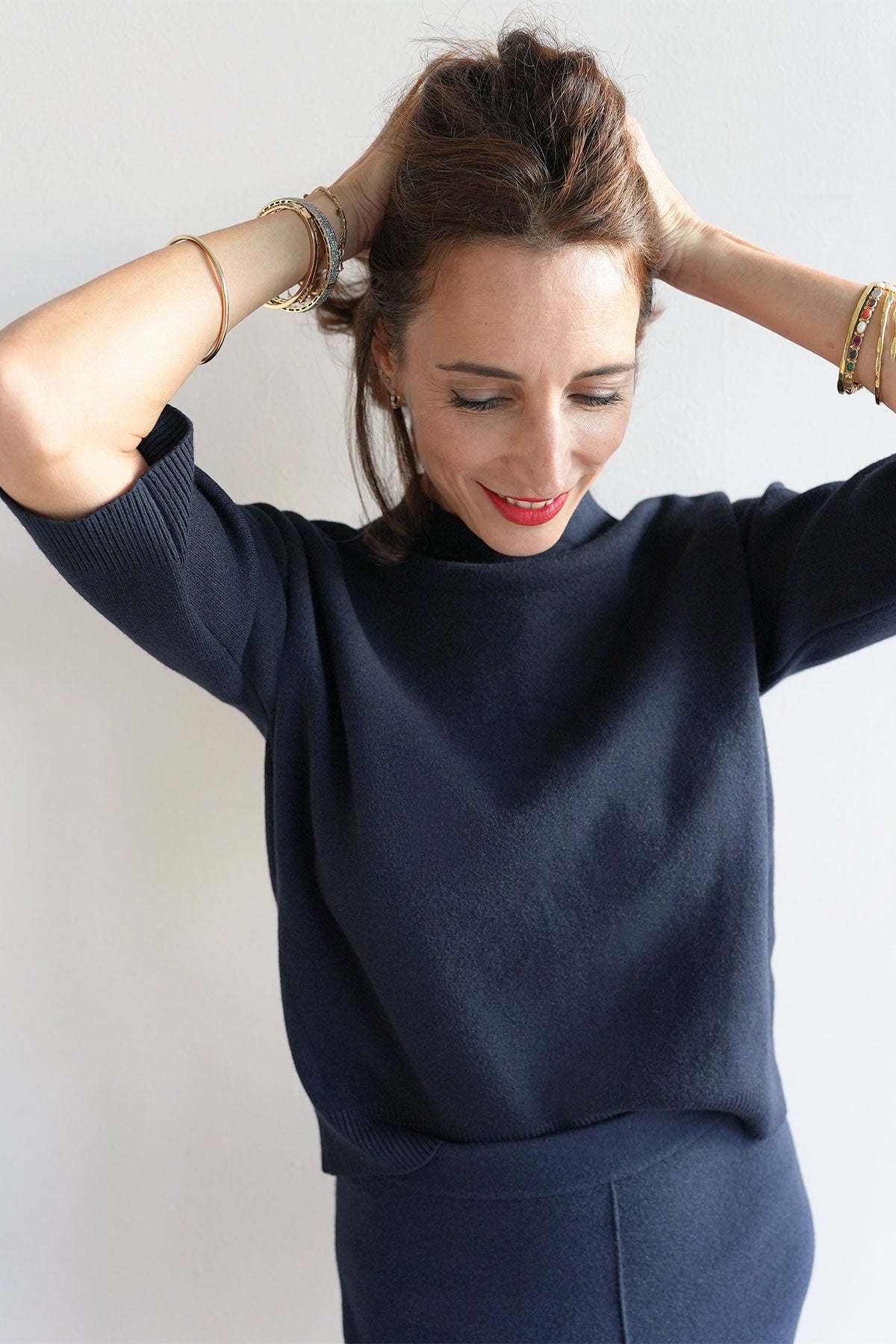 Mock-Neck Pullover aus Viskose-Knit Navy