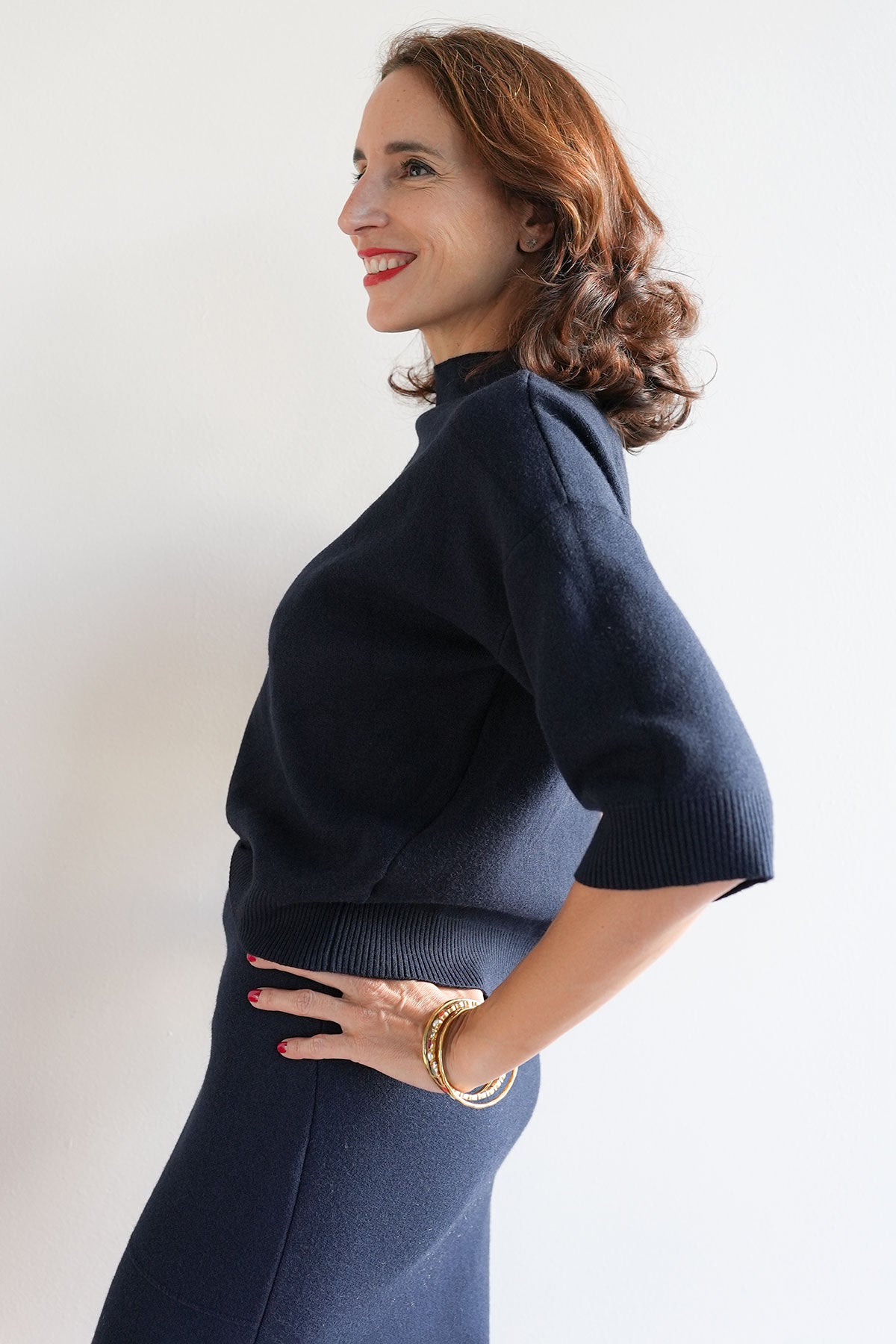 Mock-Neck Pullover aus Viskose-Knit Navy