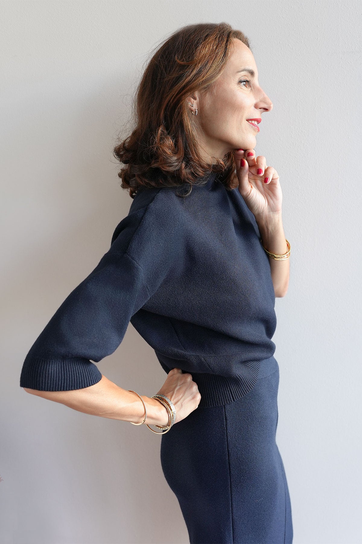 Mock-Neck Pullover aus Viskose-Knit Navy