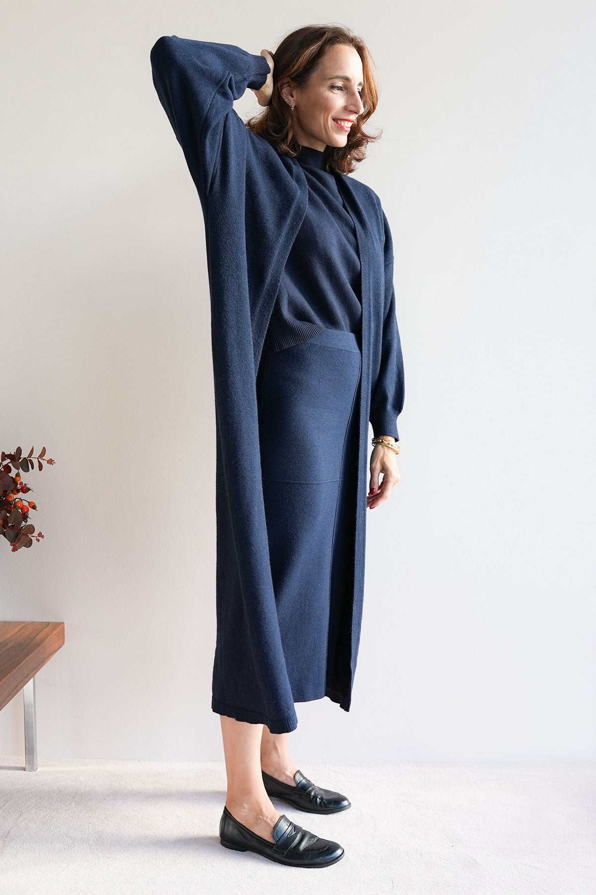Strickmantel aus Viskose-Knit Navy