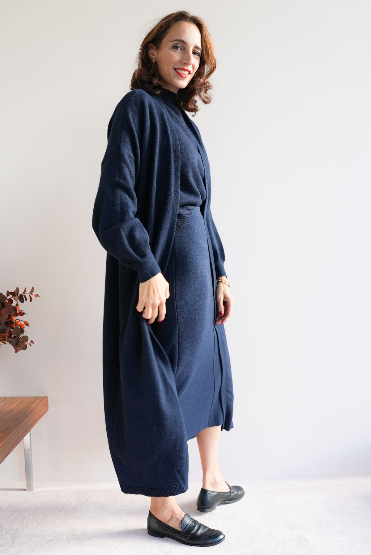 Strickmantel aus Viskose-Knit Navy
