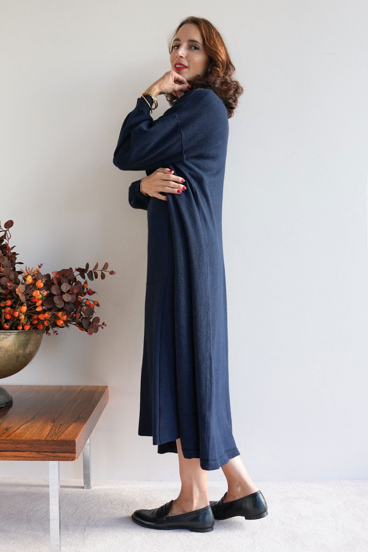 Strickmantel aus Viskose-Knit Navy
