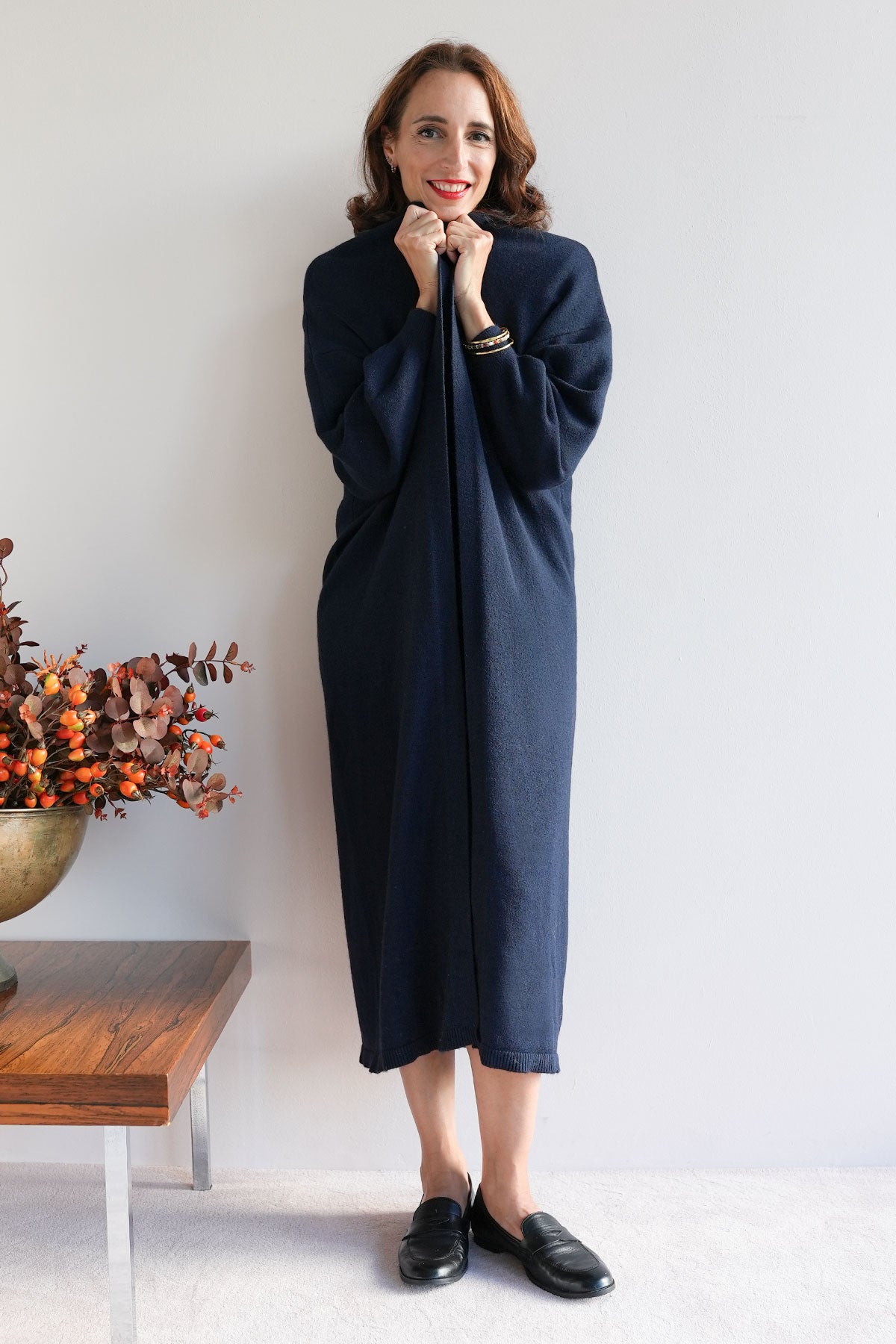Strickmantel aus Viskose-Knit Navy