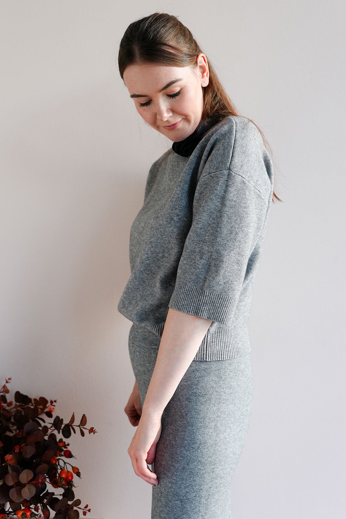 Mock Neck Pullover aus Viskose-Knit Grau