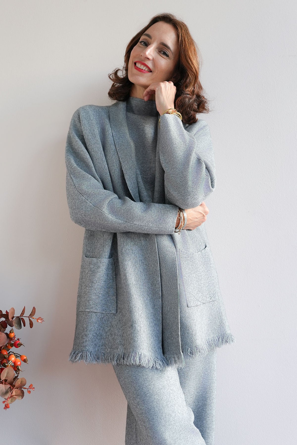 Strickjacke aus Viskose-Knit Grau