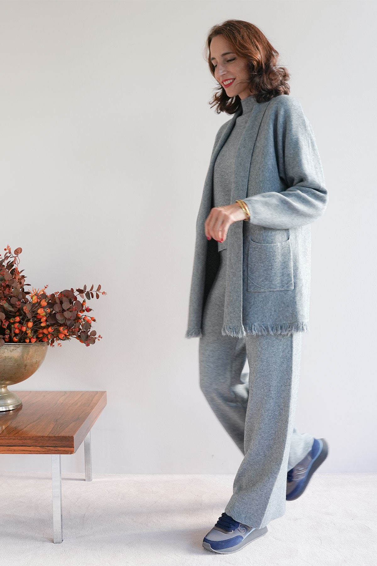 Strickjacke aus Viskose-Knit Grau