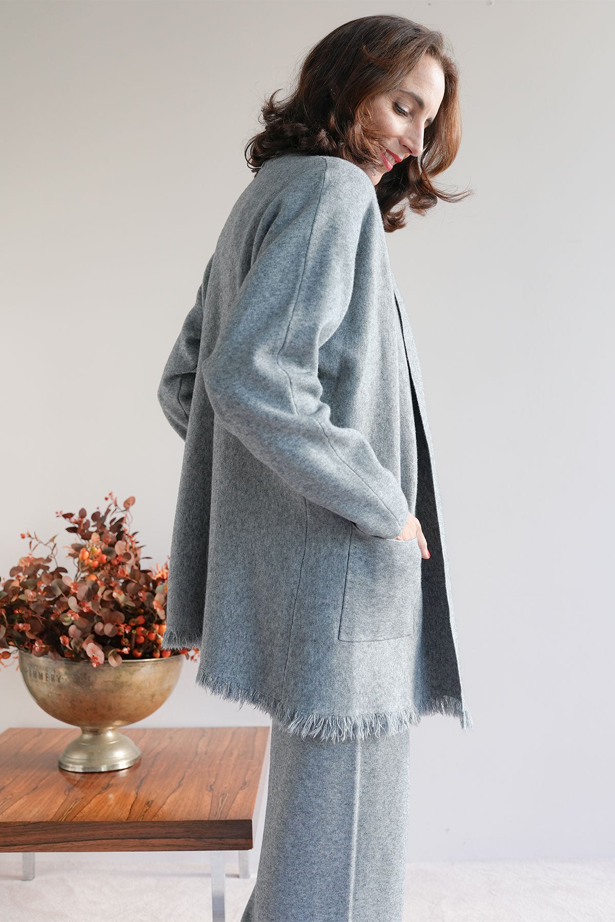 Strickjacke aus Viskose-Knit Grau