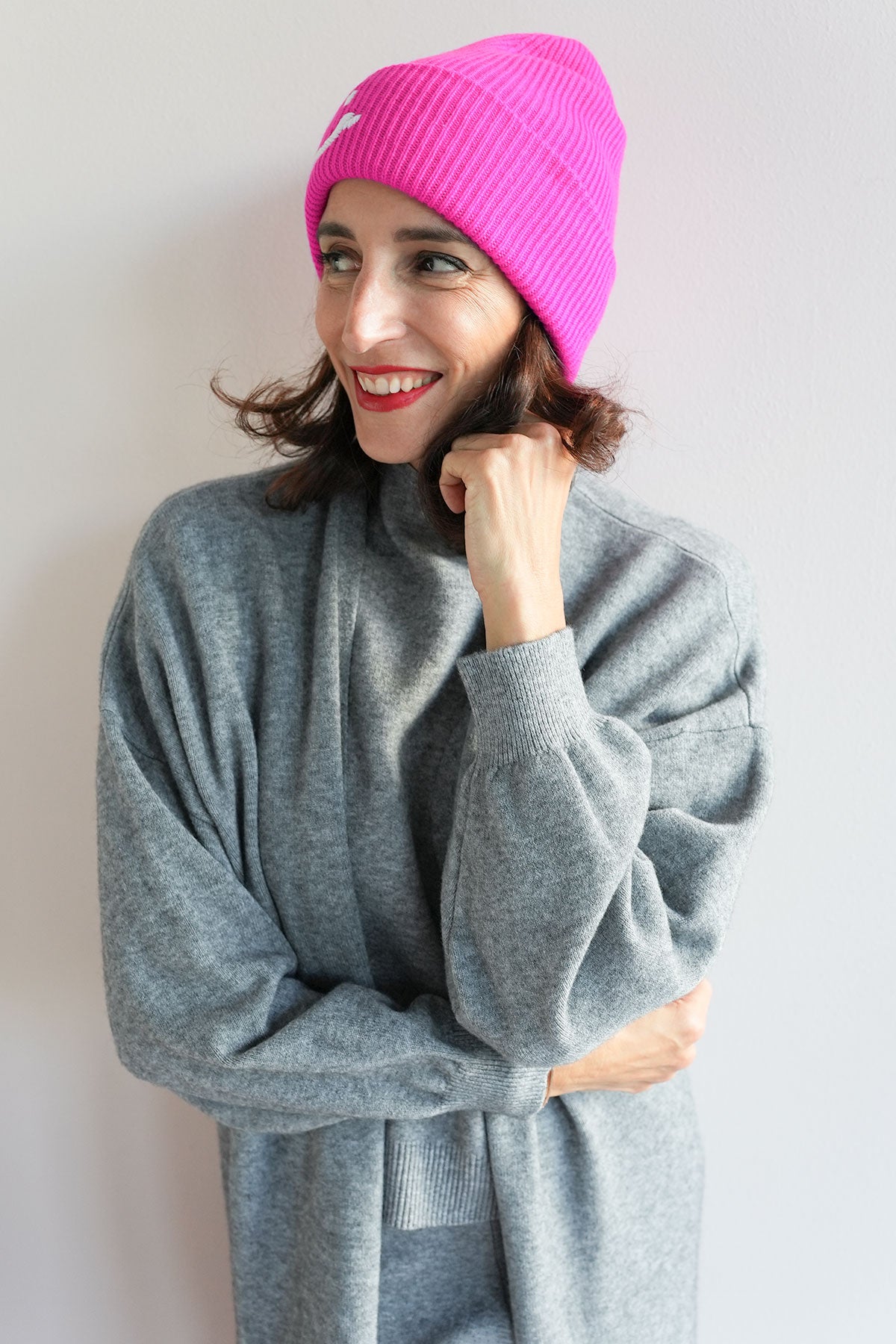 Strick-Beanie aus Cashmere Mix Pink