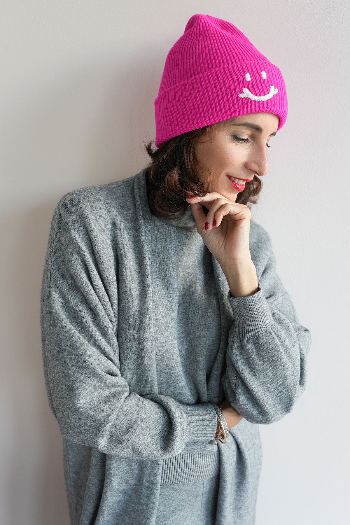 Strick-Beanie aus Cashmere Mix Pink