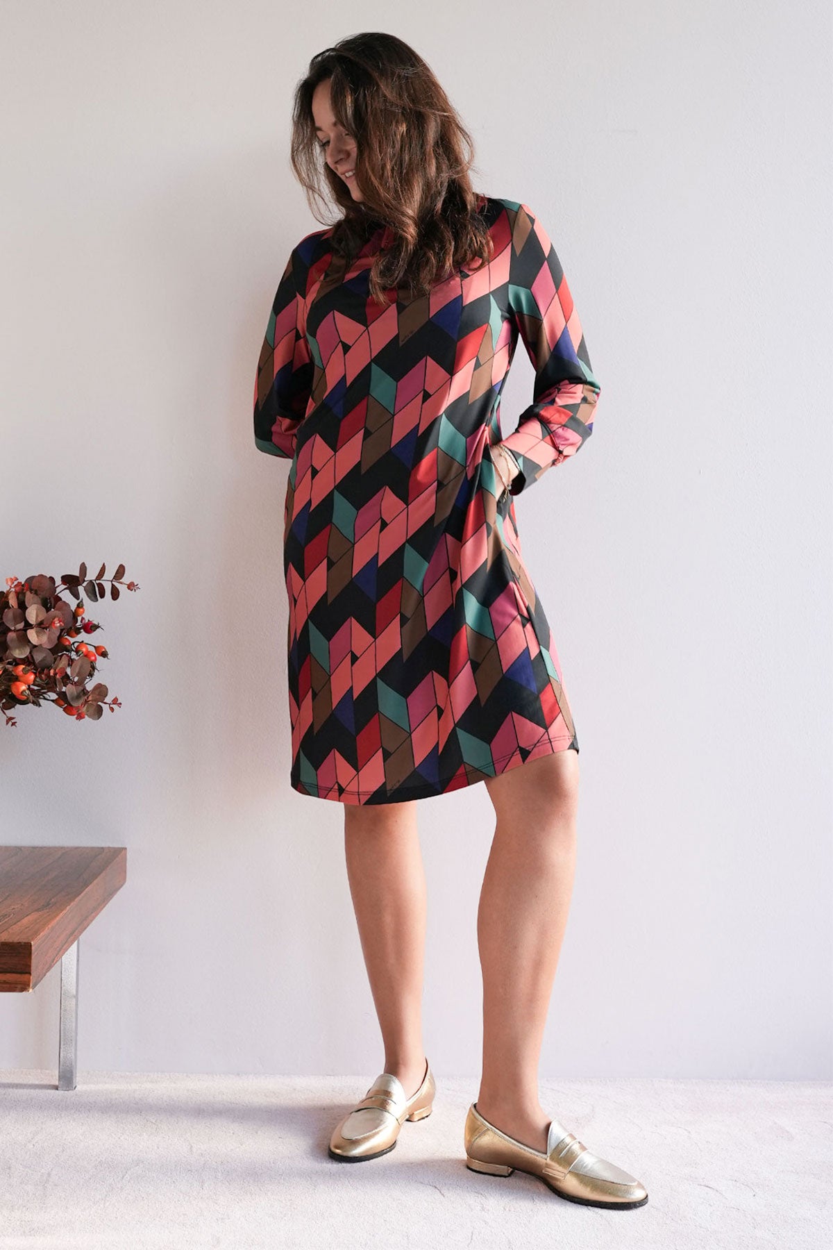 Gemustertes Mini Stretchkleid