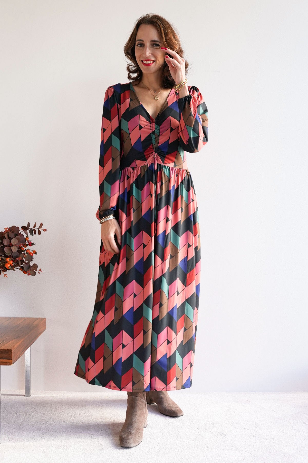 Gemustertes Midi Stretchkleid