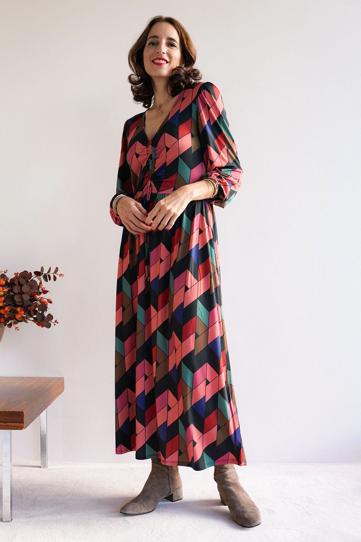 Gemustertes Midi Stretchkleid