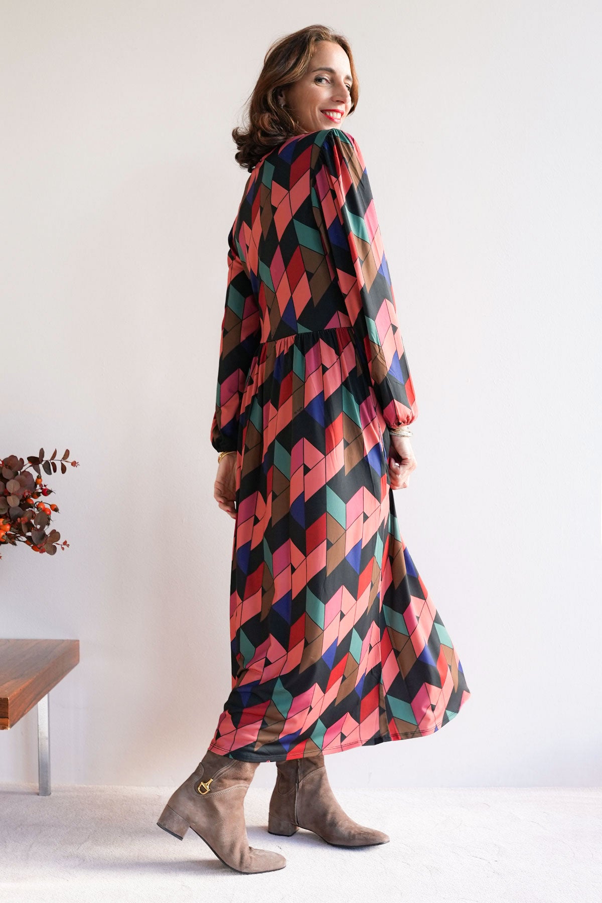 Gemustertes Midi Stretchkleid