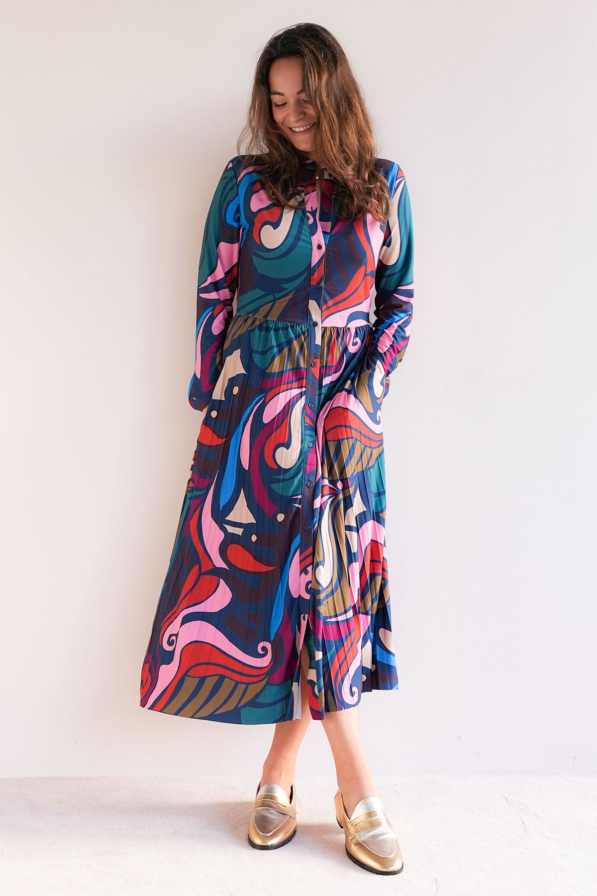 Gemustertes Midi Stretchkleid