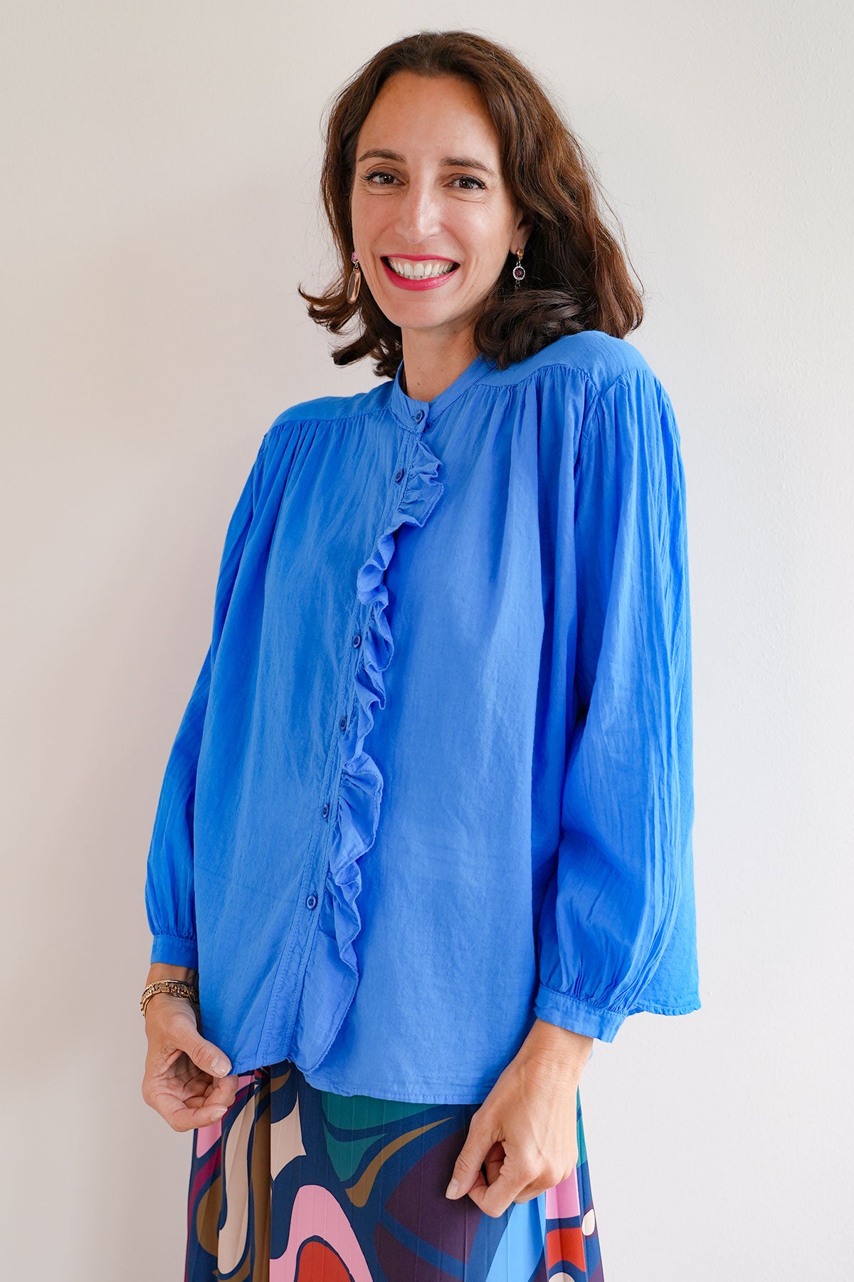 Blaue Rüschenbluse Oversized