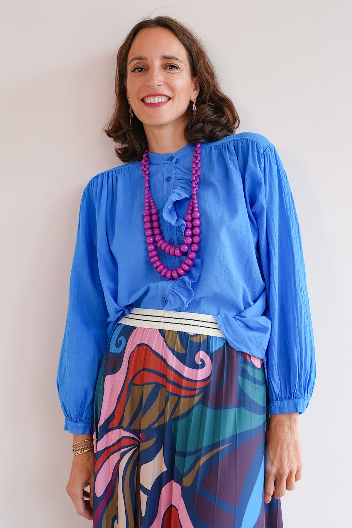 Blaue Rüschenbluse Oversized