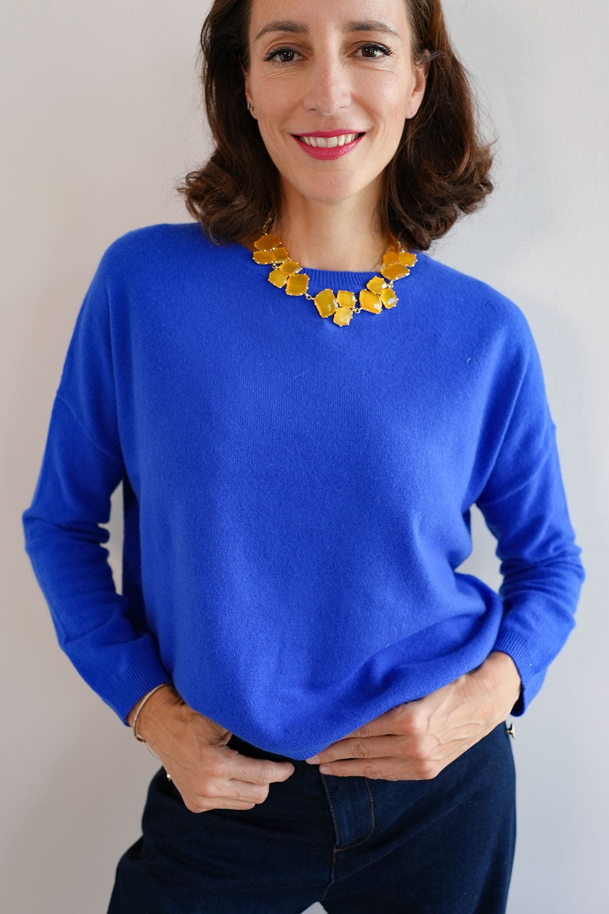 Kurzer Cashmere Pullover in Royal