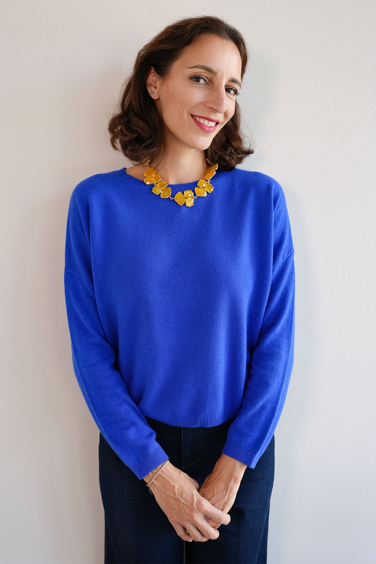 Kurzer Cashmere Pullover in Royal