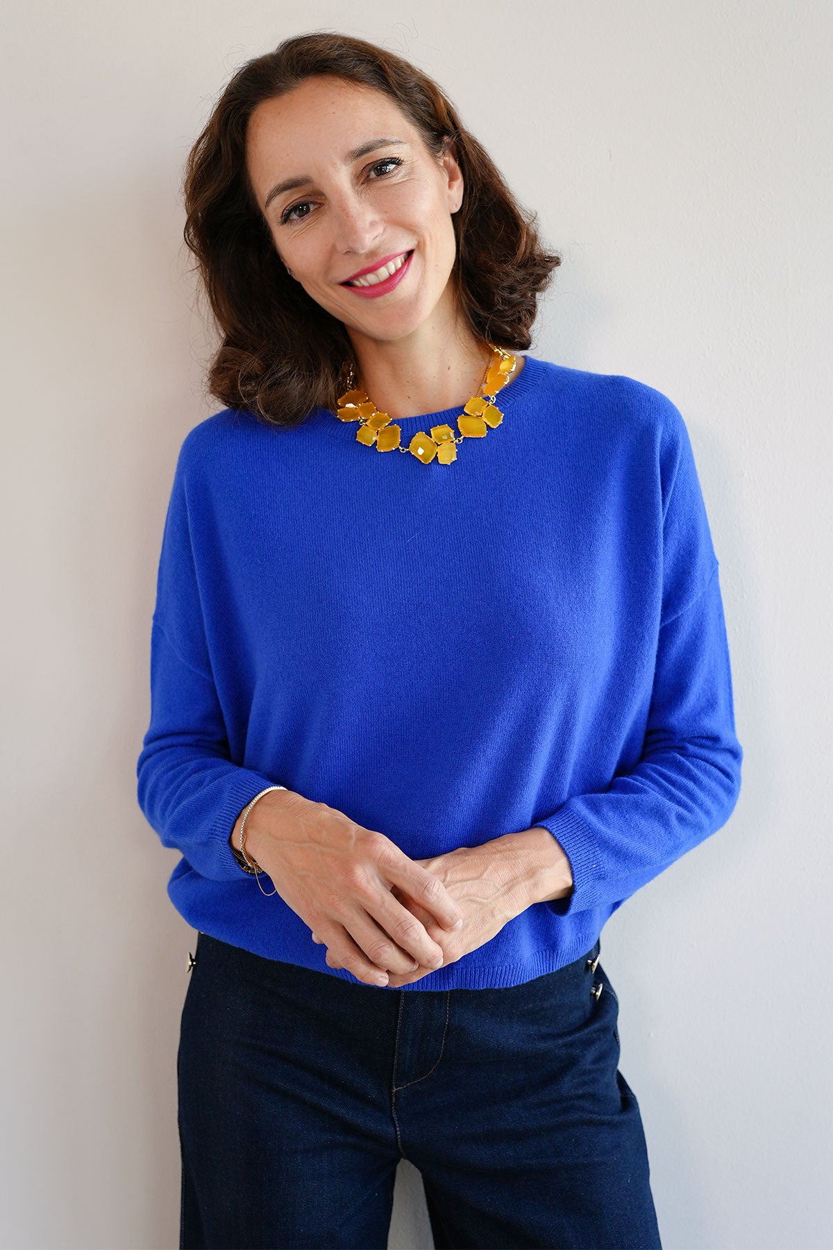 Kurzer Cashmere Pullover in Royal