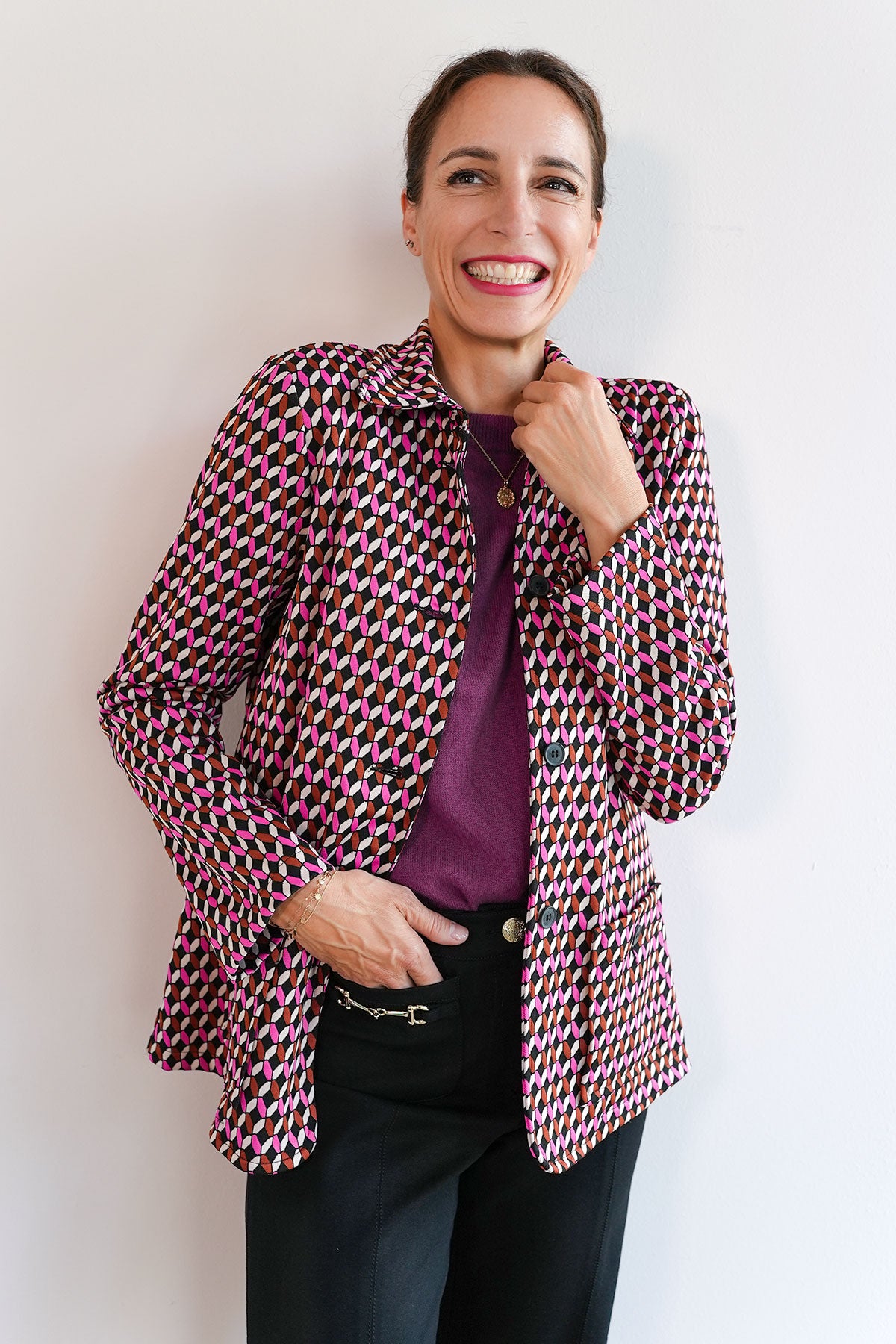 Jacquard Blazer im 70s Stil